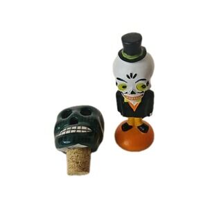 Mexican Ceramic Skull Bottle Stopper & Statue Día de los Muertos Style 💀